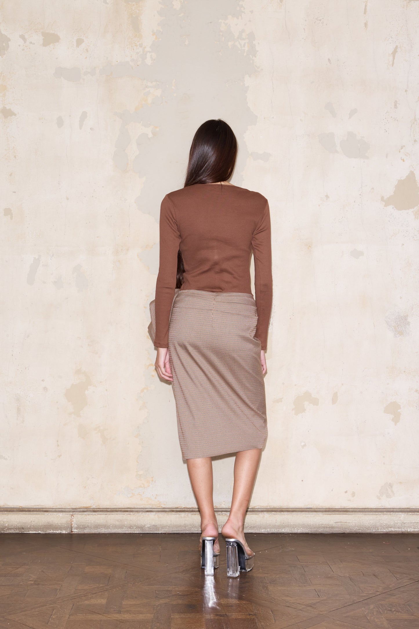 FREYRE SKIRT BEIGE GLENCHECK
