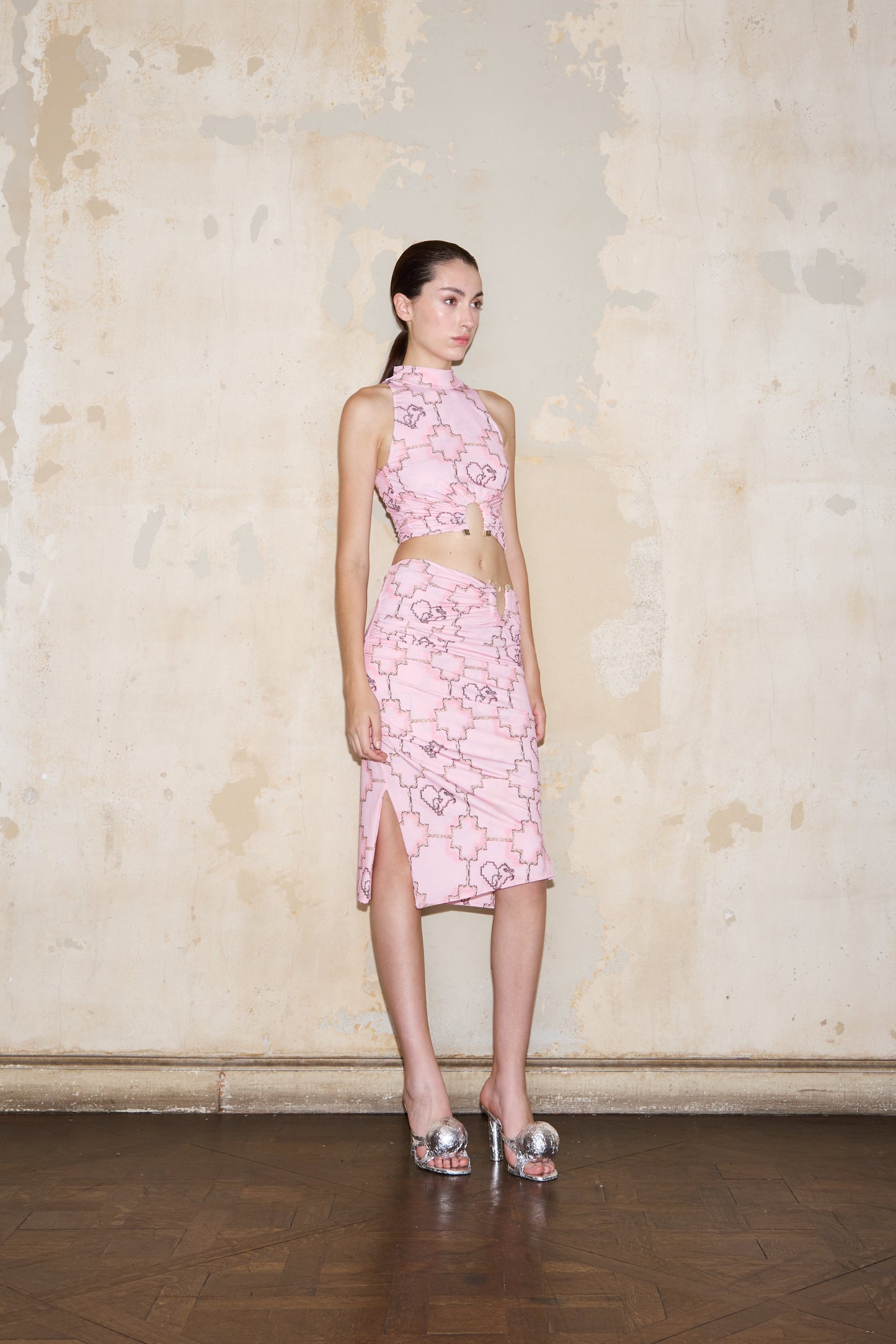 MIDI HELGUERA SKIRT PRINT PINK